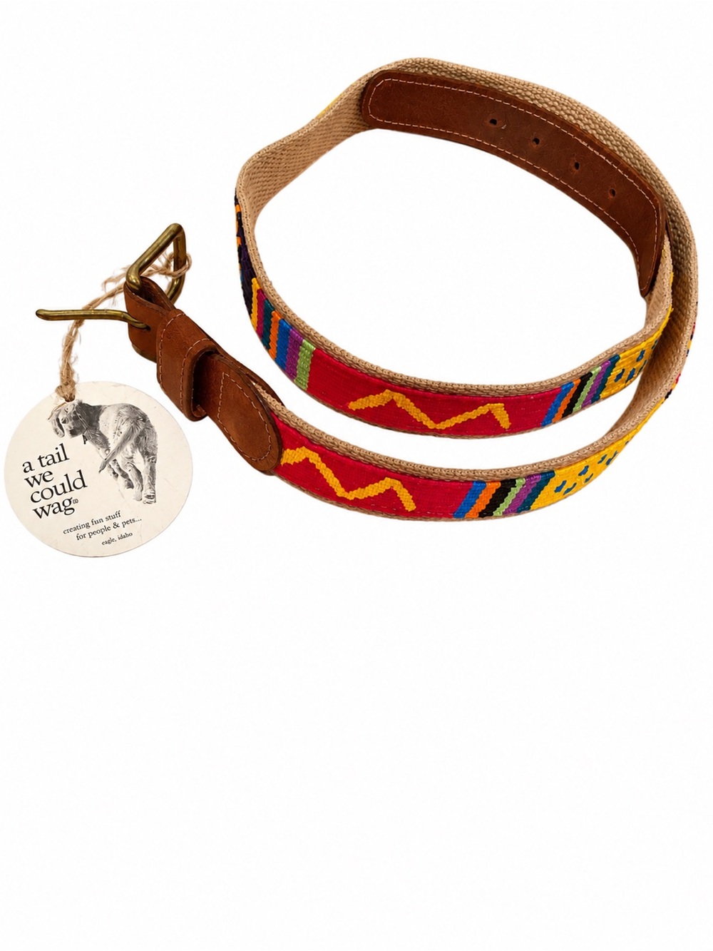 A Tail We Could Wag Red Multicolor Woven Leather-Trim Belt
